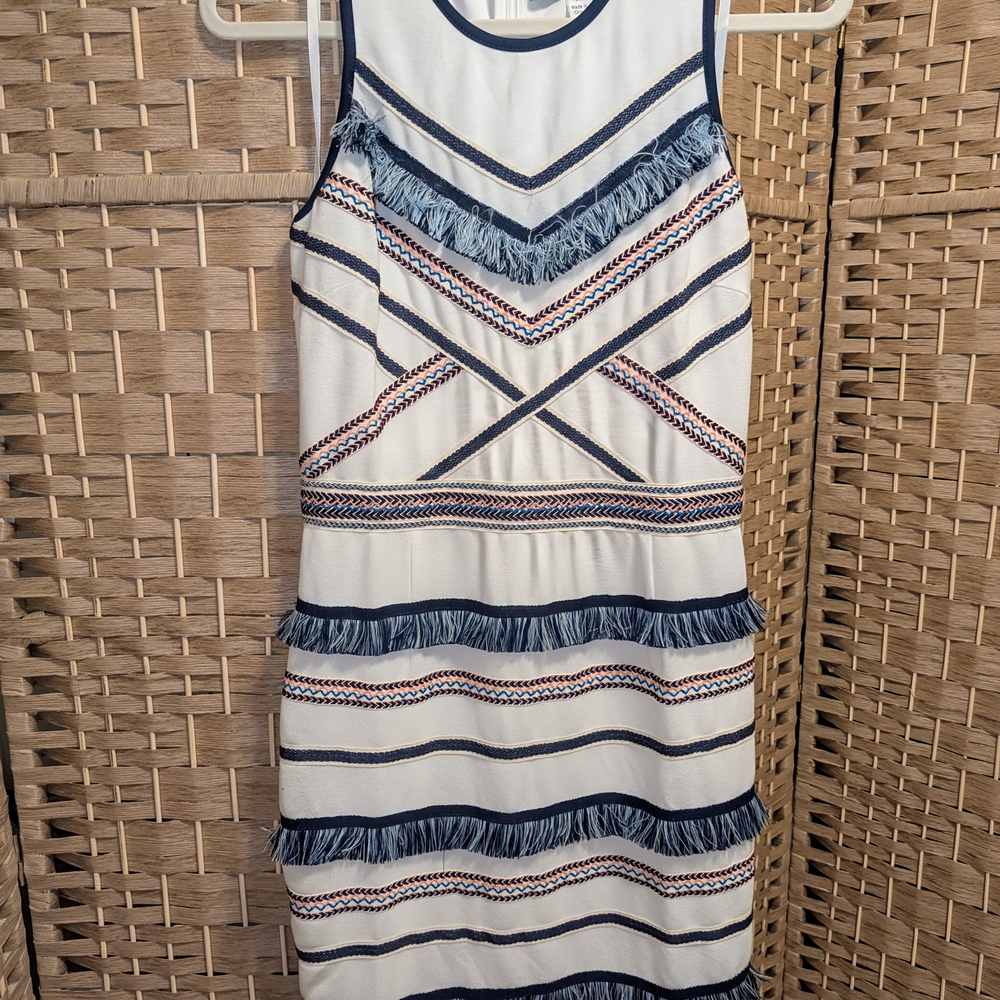 Adelyn Rae Blue and White Fringe Mini Dress